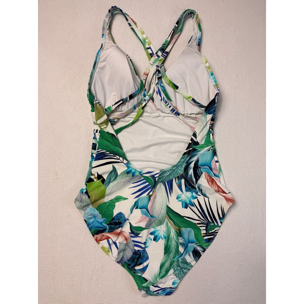 La Blanca Tropical Floral One Piece Swimsuit Strappy V Neck Cross Back - Picture 4 of 6